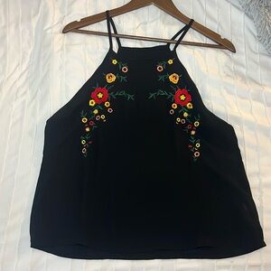 Black Embroidered Halter Top